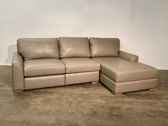 Lancaster Leather Sectional - Dash Stone - RHF Chaise - Image 2