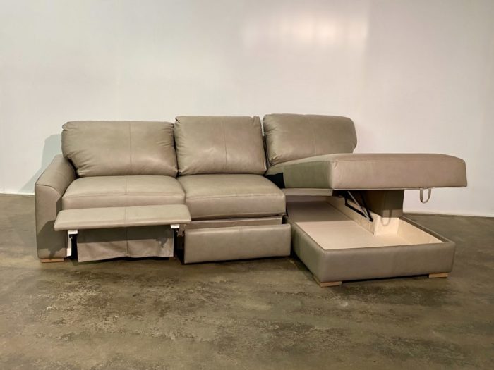 Lancaster Leather Sectional - Dash Stone - RHF Chaise