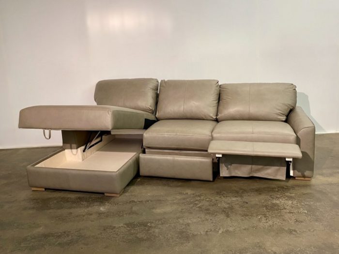 Lancaster Leather Sectional - Dash Stone - LHF Chaise - Image 2