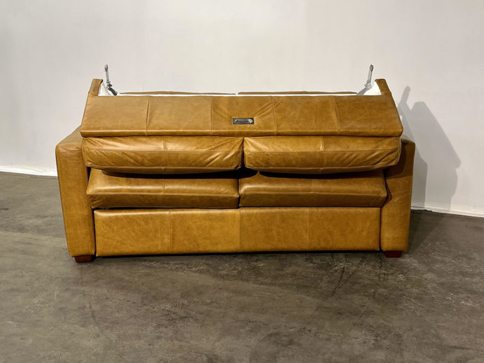 Lachlan-3 Double Sofa Bed - Castle Gold Leather - Image 2