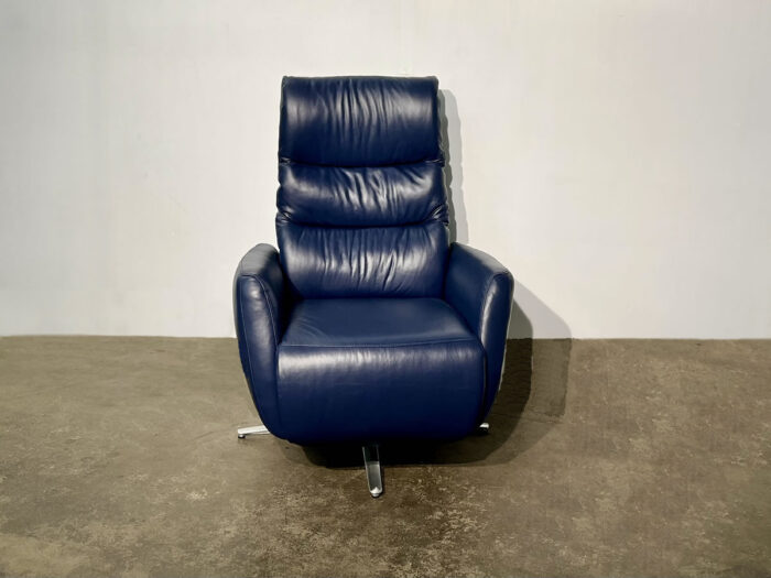 Lotus Leather Swivel Recliner - Campania Navy