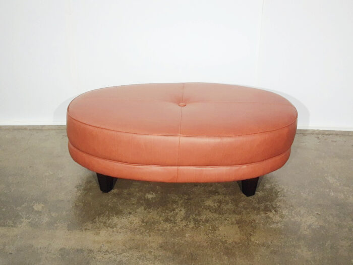 Levi Oval Leather Ottoman – Nantucket Rust Leather