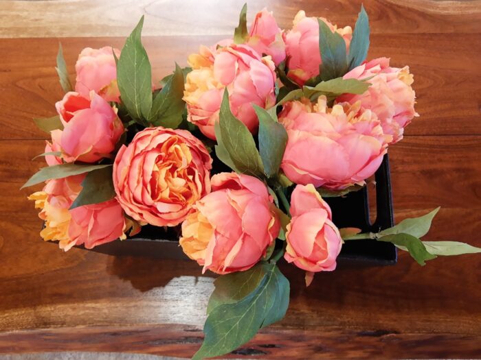 Black Basket with Orange Peonies - Image 2