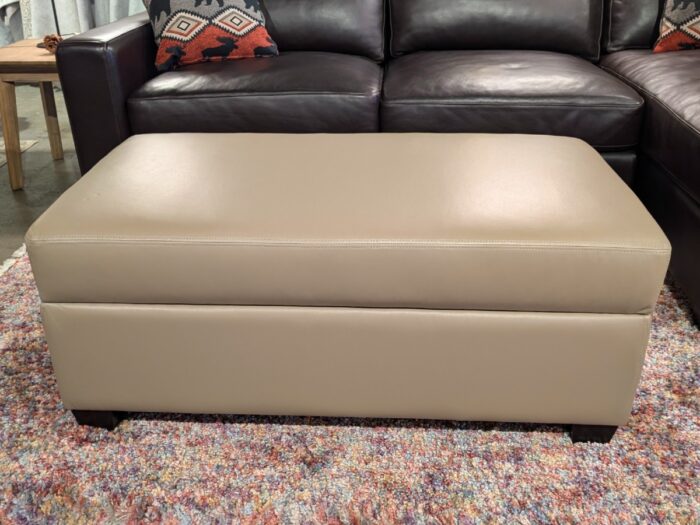 Lambert Storage Ottoman – Taupe Leather - Image 2