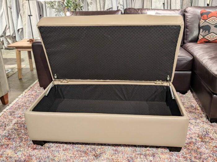 Lambert Storage Ottoman – Taupe Leather - Image 4