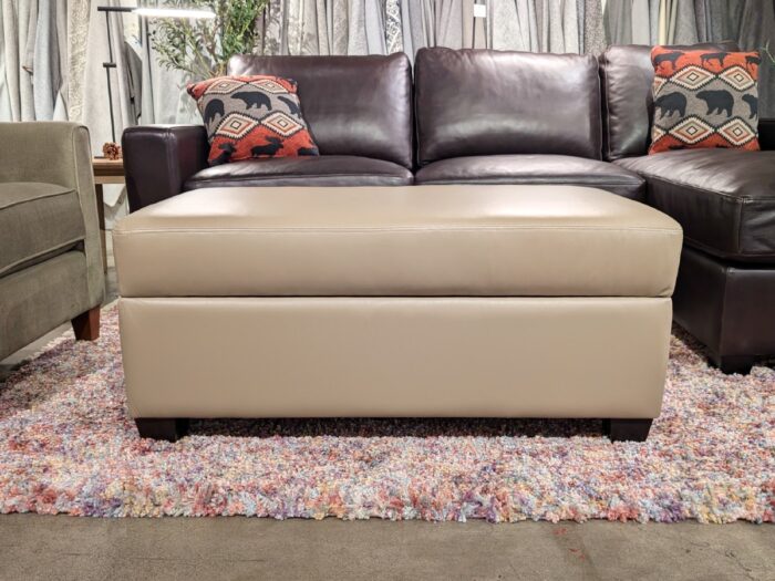 Lambert Storage Ottoman – Taupe Leather