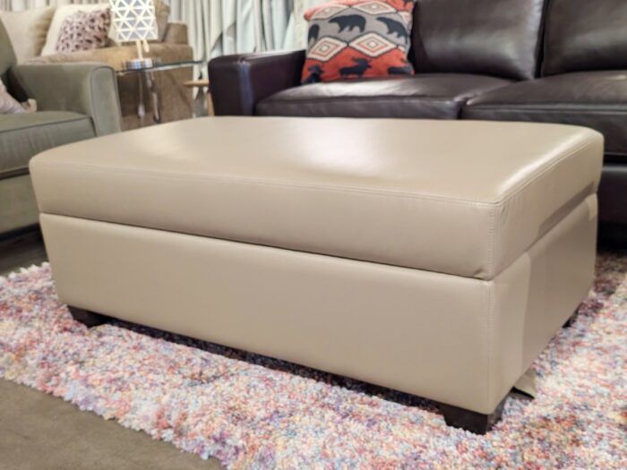 Lambert Storage Ottoman – Taupe Leather - Image 3