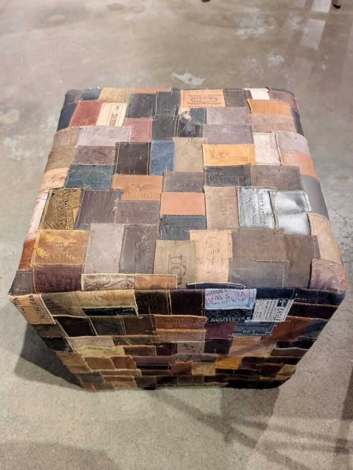 Recycled Leather Tags Stool- Multicolor Jean Tags - Image 3