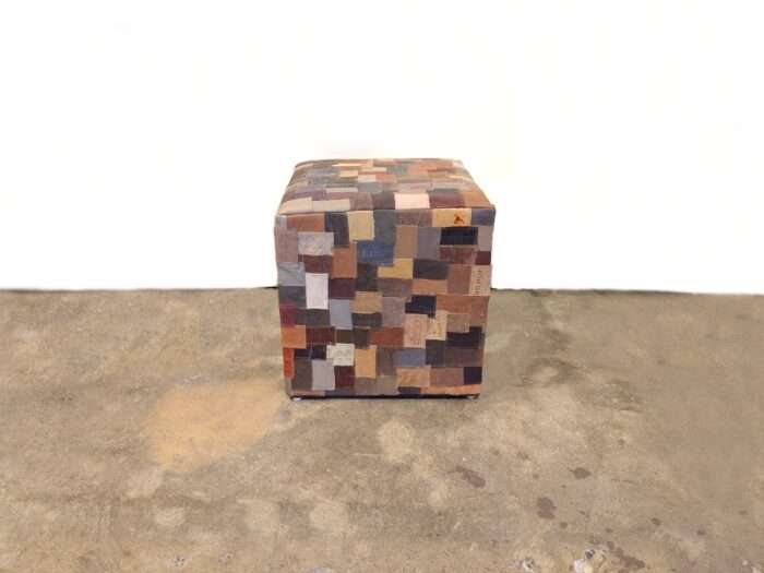 Recycled Leather Tags Stool- Multicolor Jean Tags