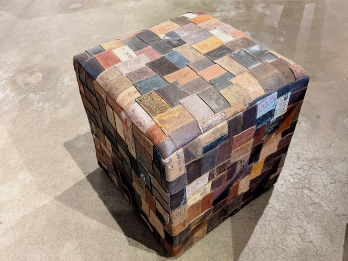 Recycled Leather Tags Stool- Multicolor Jean Tags - Image 2