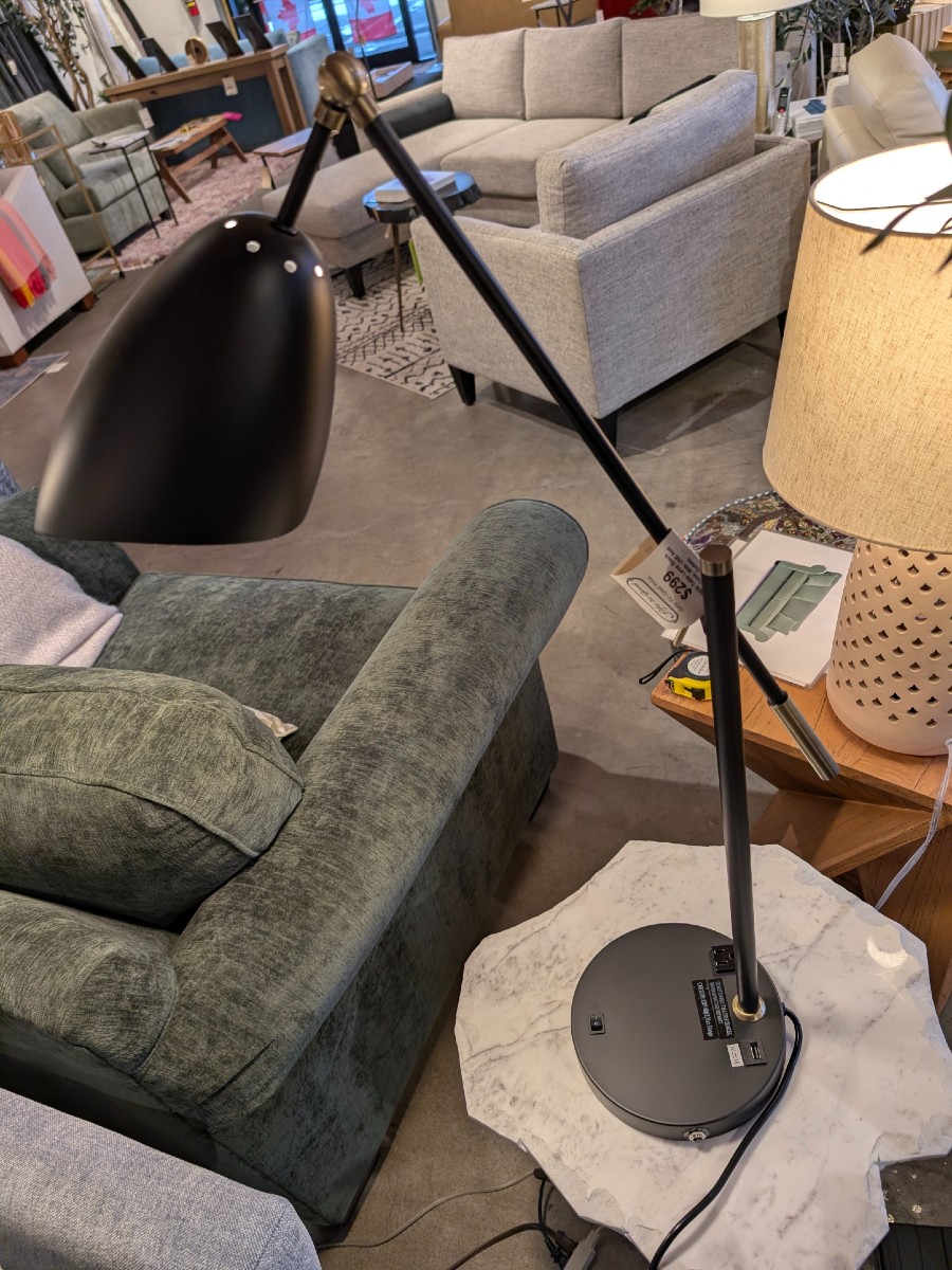 Black Cone Shade -USB Charging and Outlet- Table Lamp - Image 2