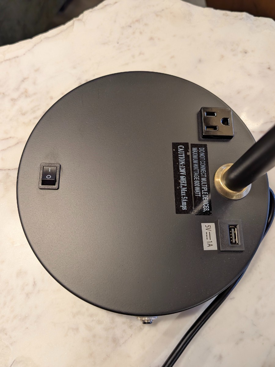Black Cone Shade -USB Charging and Outlet- Table Lamp - Image 3