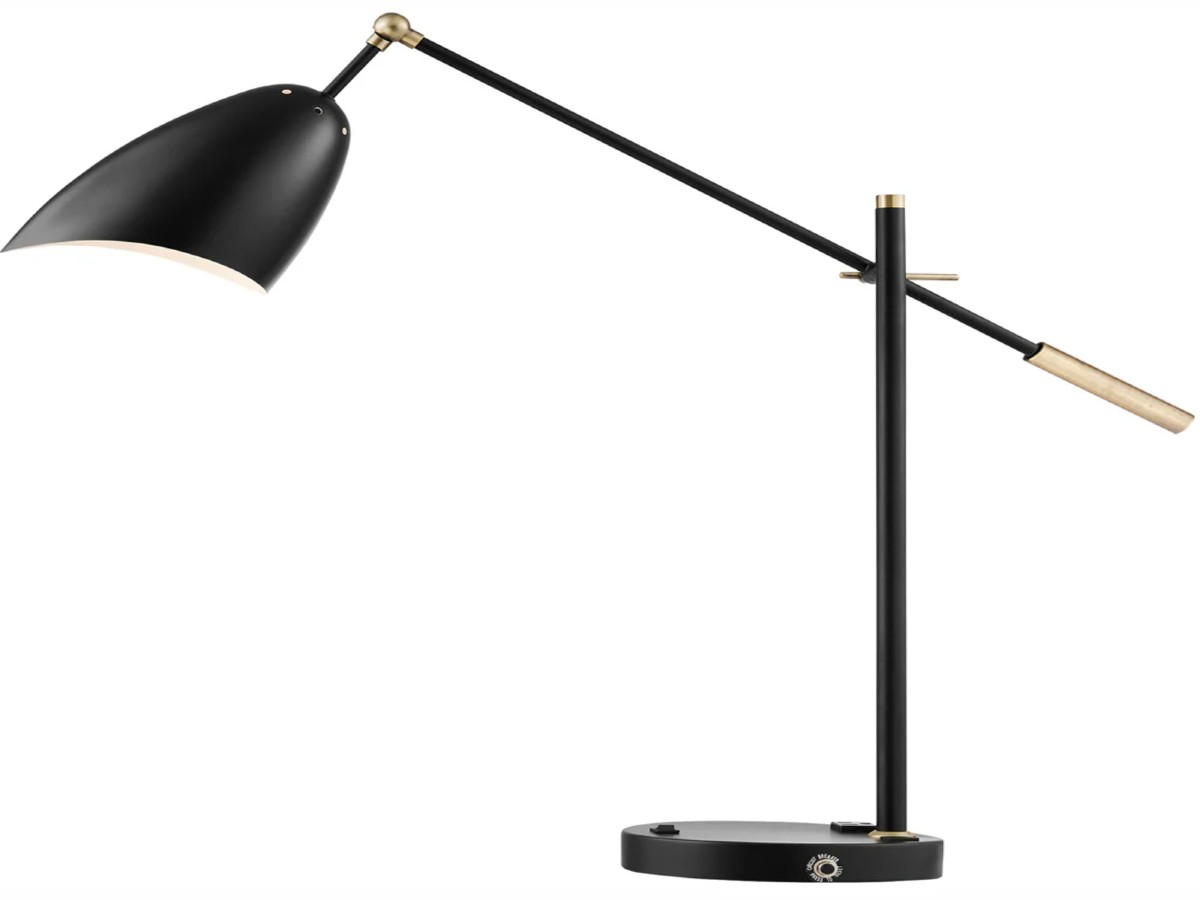 Black Cone Shade -USB Charging and Outlet- Table Lamp