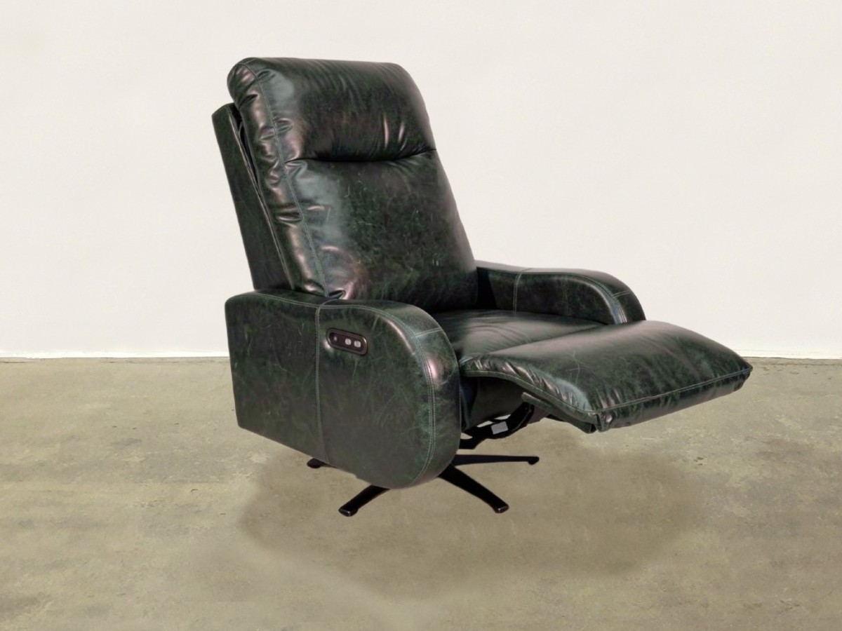 Lando Leather Swivel Power Recliner - Genius Green - Image 3