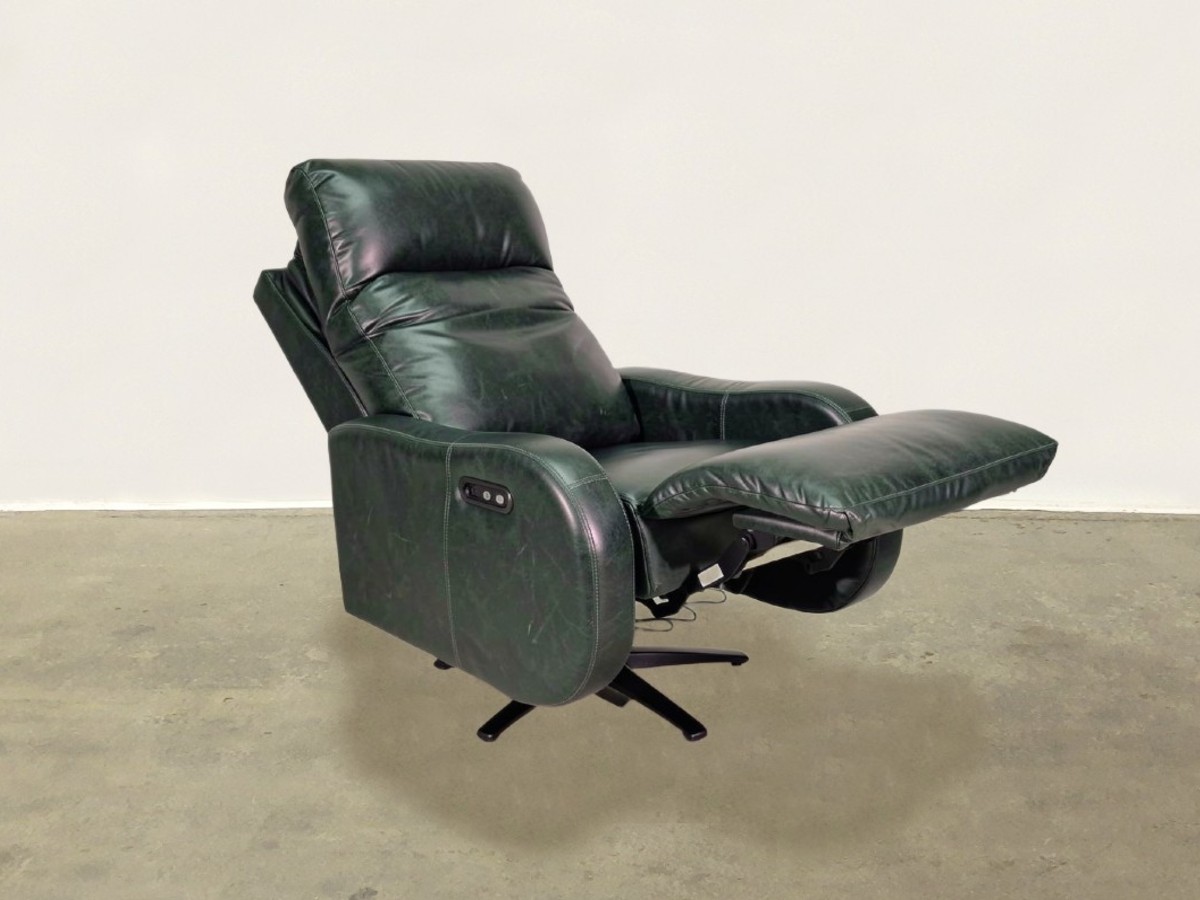 Lando Leather Swivel Power Recliner - Genius Green - Image 4