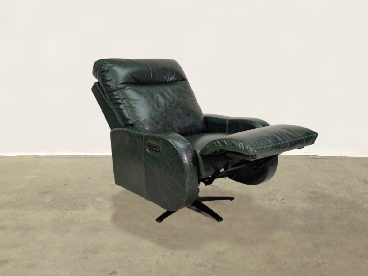 Lando Leather Swivel Power Recliner - Genius Green - Image 5